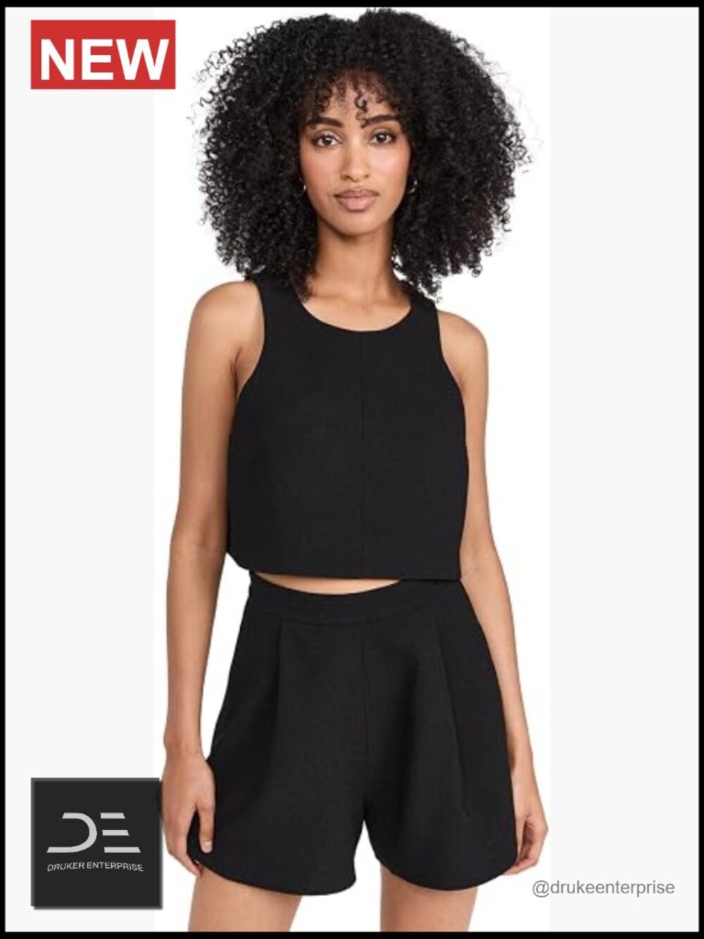 Two-Piece Jumpsuit with Jewel Neckline Pleated Shorts Crepe Suiting